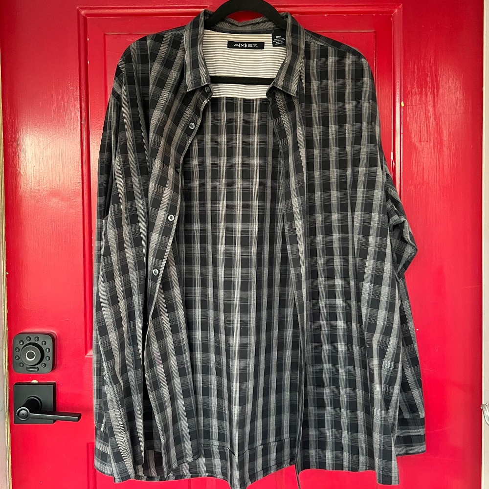 AXIST Men's XXL Long Sleeve Black Grey White Dress Office Professional Shirt